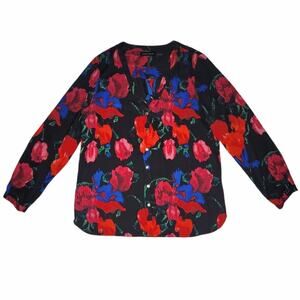 Ivanka Trump Floral Blouse Women’s Size L V-Neck Button Front